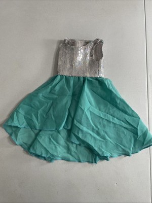 Fibre Craft 18'' Doll Clothing High-Low Turquoise Dress Silver Sequin & Chiffon