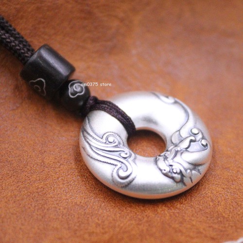 Pure 999 Fine Silver Pendant Women Men Lucky Pixiu Circle Pendant 1inchDia - 第 1/4 張圖片