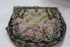 Vintage Tapestry Petit-Point Handmade Floral Needlepoint Purse 5" x 6" Art bag