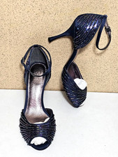 NEW PAPELL Women's Size 5.5, 6 NAVY Peep Pump w Leather Soles Sandal Heel Shoes