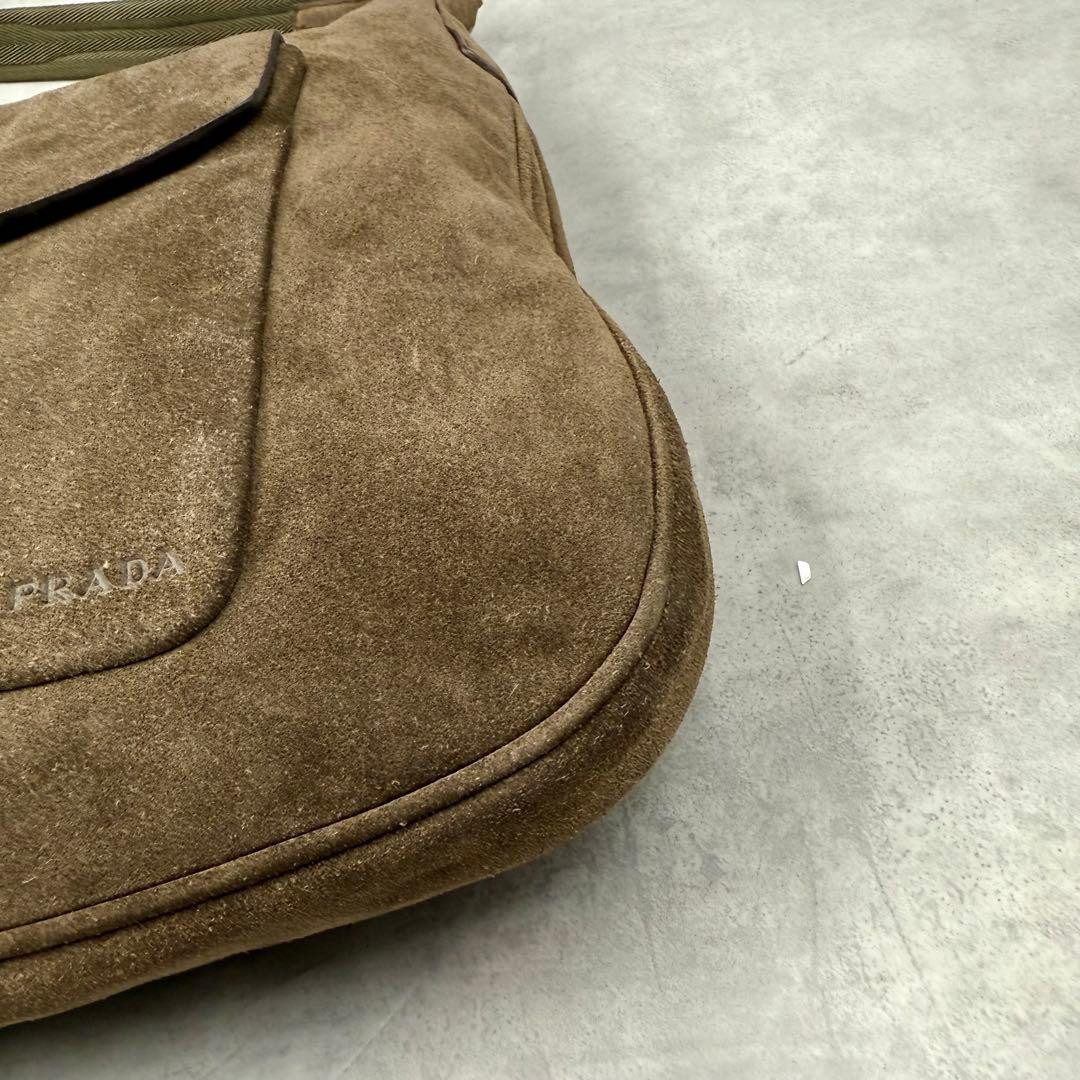PRADA Shoulder Bag Khaki Brown Suede Women Y2K vintage Handbag Logo embossed JPN thumbnail 8