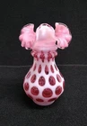 Vintage Fenton Cranberry Opalescent Coin Dot Ruffled Ring Top Vase EXCELLENT