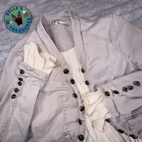 Free People XS Ruffle Romance Tan Open Cardigan Jacket Buttons Pocke Military - Picture 1 of 10