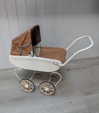 Vintage antique retro dolls pram stroller pushchair display leather hood