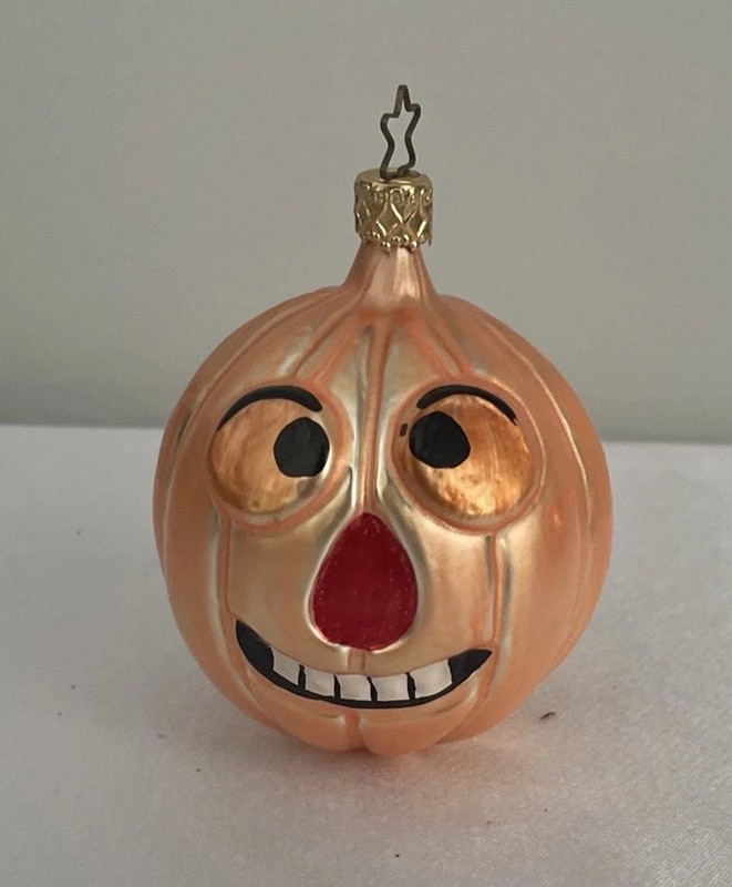 Vintage Blown Glass Orange Pumpkin Halloween / Christmas Ornament