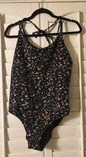 Athleta Square neck one piece swimsuit- large- black multi color animal print