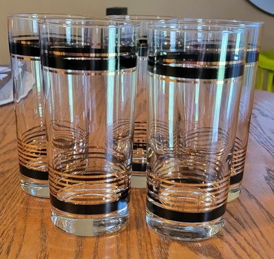 Luminarc After Hours Collins Cooler Glasses by J.G. Durand Black/Gold Set of 5