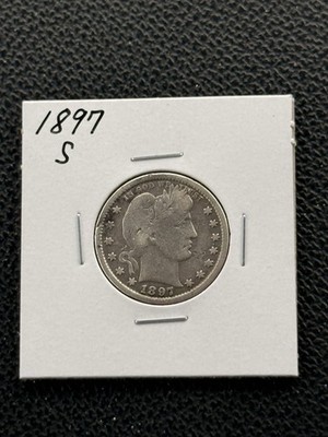 1897 S Barber Silver Quarter Key Date 25C  Low Mintage F-Fine Detail