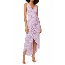 Nicholas Size 8 Silk Maxi Dress Lavender Floral Ruched Draped Occasion