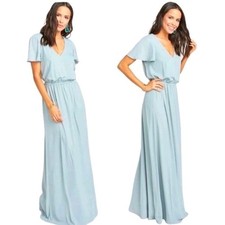 Show Me Your Mumu Michelle Flutter Maxi Dress in Steel Blue Chiffon