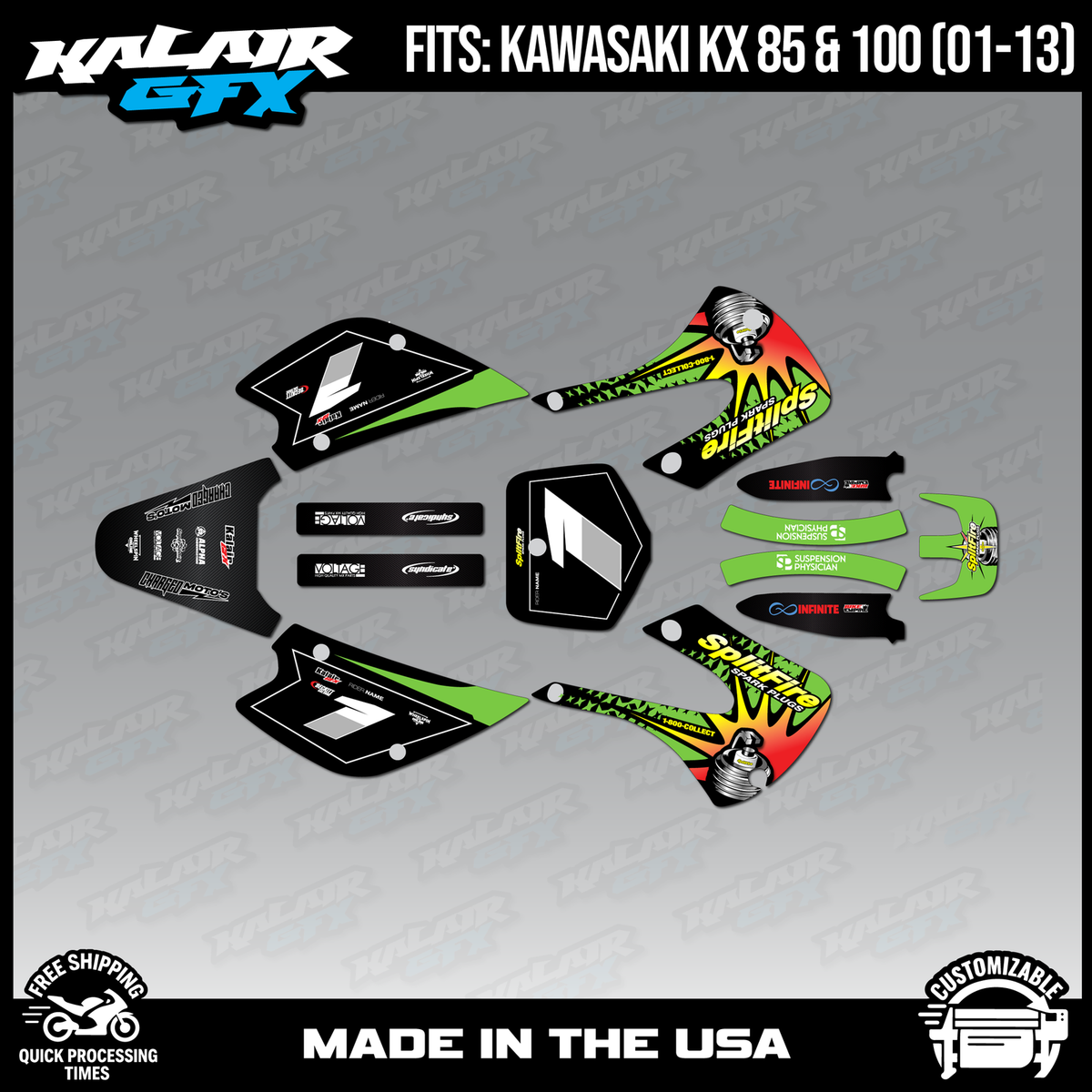 Kalair GFX Graphics Kit for Kawasaki KX85 KX100 (2001-2013