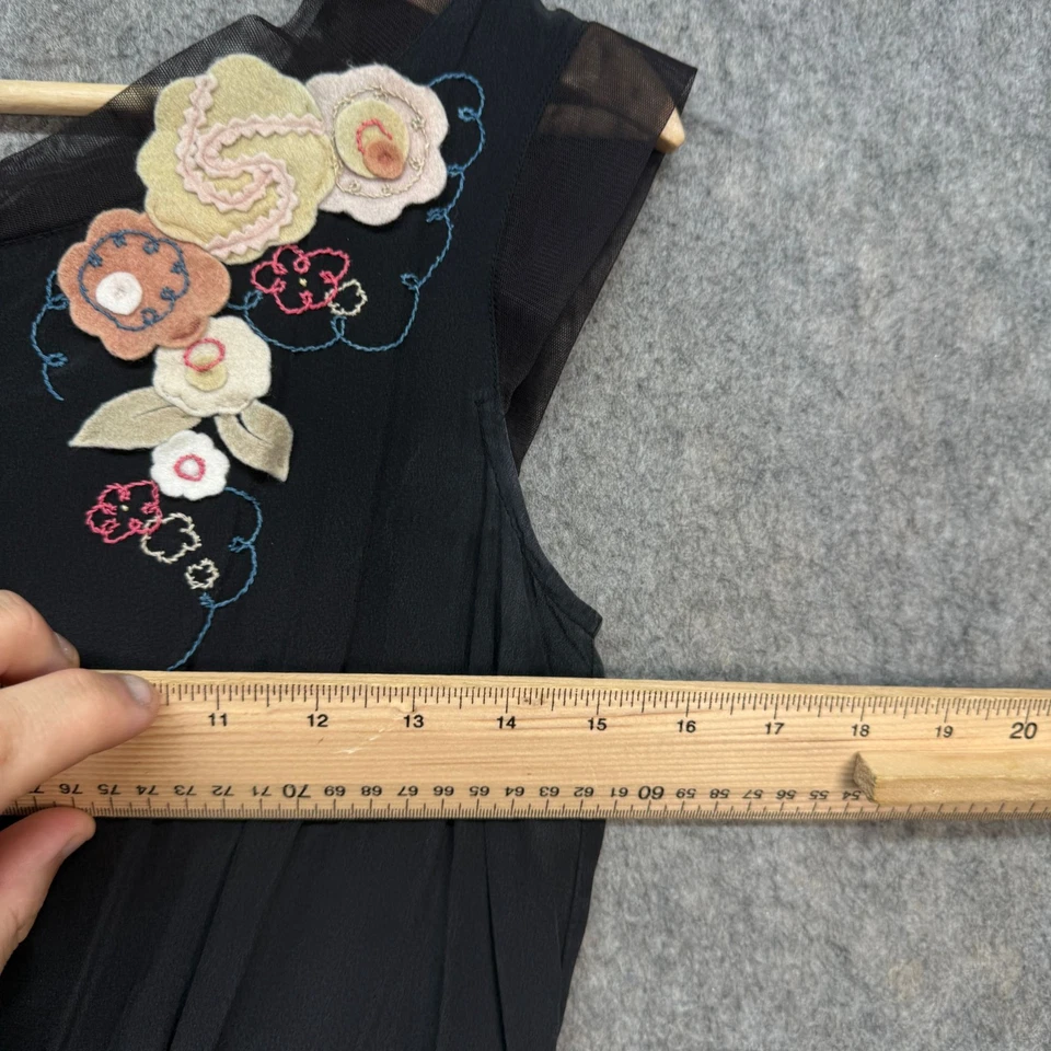 Toast Dress Womens Size UK 8 Black 100% Silk Nylon Trim Floral Embroidery Midi - Image 2 of 4