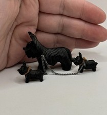Vintage Japan Celluloid Black Scottie Dog Figurine Family On Chain Trinkets