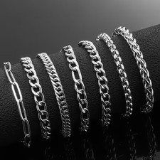 7 STK M&auml;nnerarmband  Gliederarmband Set Edelstahl Panzerkette Schmuck Geschenk