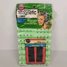 Wilhold Magnetic Hair Rollers 18 Green Medium 20 Pins Clips Vintage Beauty Shop