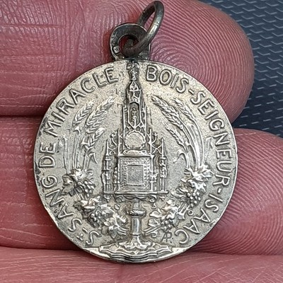 Alte schöne Medaille Heiliges Blut Wunder Holz Herr #56