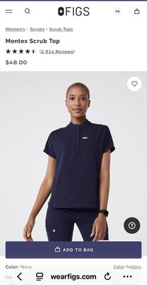 FIGS Montex Relaxed Mock Neck Scrub Top Navy Technical Collection Women's L