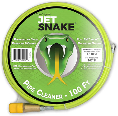 100FT Sewer Jetter Hose for 2.0-2.8 GPM Gas Pressure Washers - Ready to Use