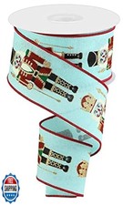 Nutcrackers on Canvas Wired Edge Ribbon - 10 Yards Ice Blue, 2.5