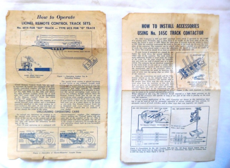 2 Original Lionel instructions # 6019 Control Track and # 145C Track Contactor