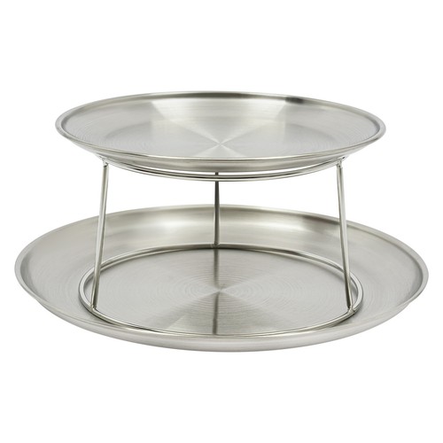 2-Tier Food Serving Riser Seafood Plate Round Plate Rack Silver Tray Stand NEW - Picture 11 of 16