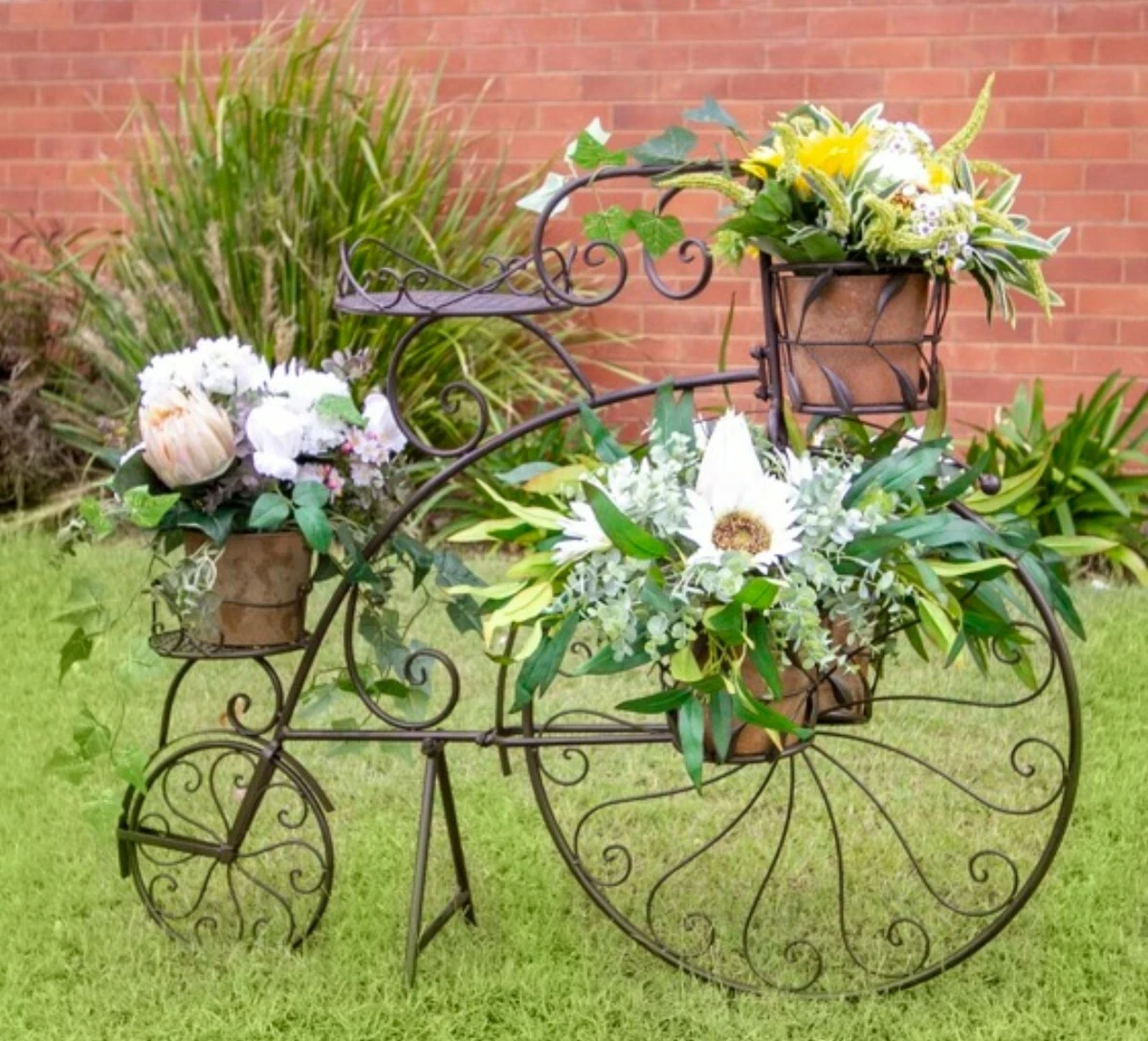 Brown Penny Farthing Bicycle Planter Flower Garden Patio Stand Outdoor Decor
