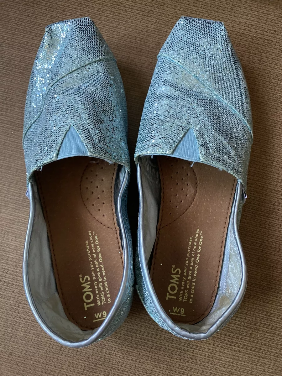 Toms Aqua Turquoise Blue Glitter Slip On Shoes Women s 9 W