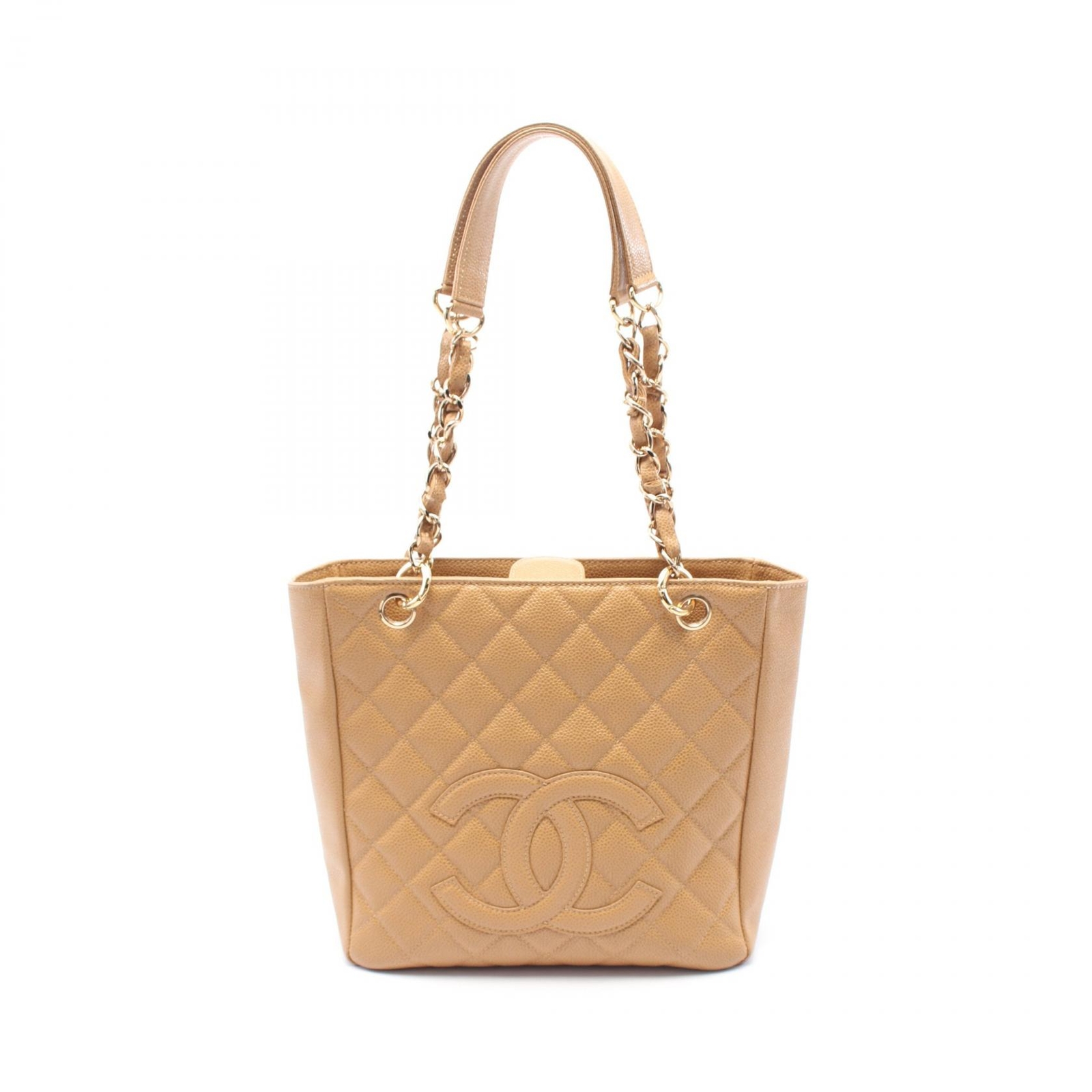 CHANEL Matelasse PST Chain Tote in Beige Leather with GHW CC Logo Pre-Owned