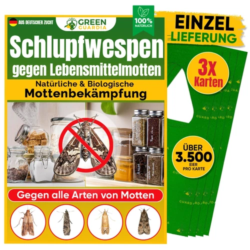 Schlupfwespen gegen Lebensmittelmotten 3 Karten x 1 Lieferung, Mottenfalle, Bio