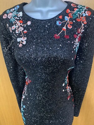 KAREN MILLEN Glamorous Sequin Japanese Floral Embroidered Party Mini Dress  UK10 | eBay