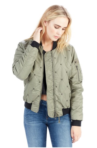 Studded Quilted Padded Bomber Jacket 