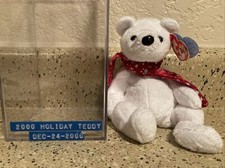 TY BEANIE BABY 2000 HOLIDAY TEDDY RED SCARF TAG ERROR CHRISTMAS W/CASE COMBINE