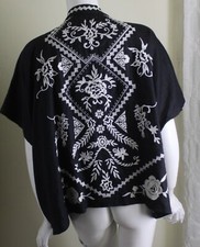 James Bryan Sz Xl Boho Embroidered 100% Linen Lagenlook Open Jacket Blazer