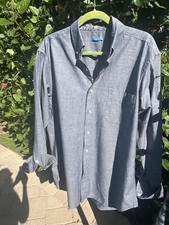J McLaughlin Shirt Men s Large Blue Chambray Button Up Cotton Floral Flip Cuff