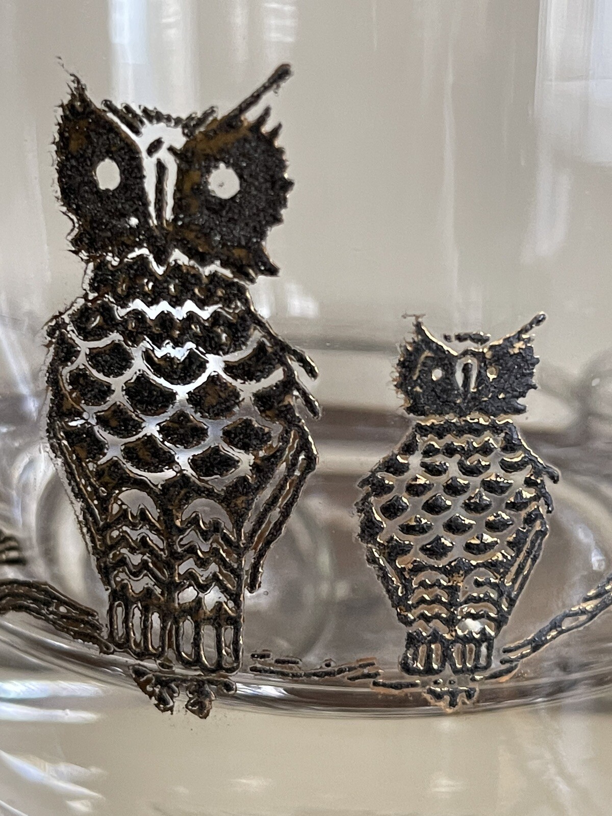 7 Vintage Culver Old Fashioned Owl Drinking Glasses 22K GOLD MCM