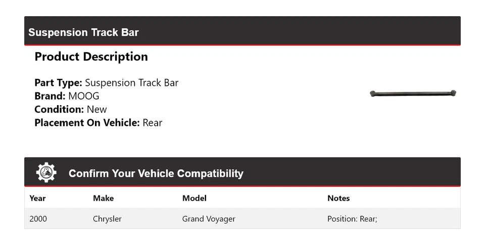 Barra de oruga trasera con suspensión para Chrysler Grand Voyager 2000 MOOG Foto 2 de 4