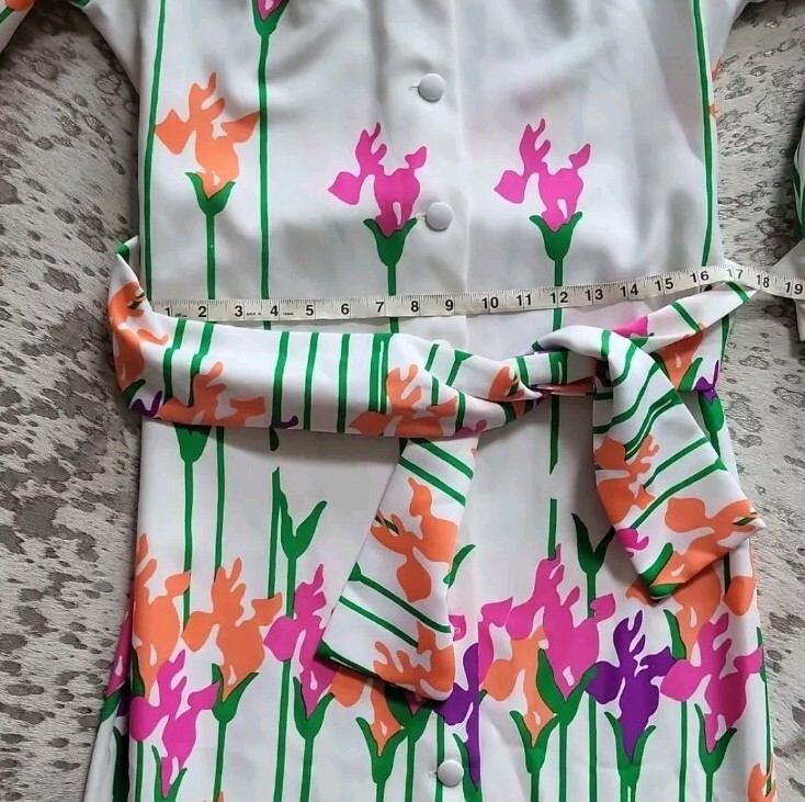 Lanvin Vintage 1970's Mod Op Art Oversized Floral Print Maxi Dress