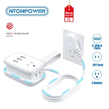 Travel Power Strip 3 Ft Extension Cord with 2 Outlets&3 USB Portable Small Size
