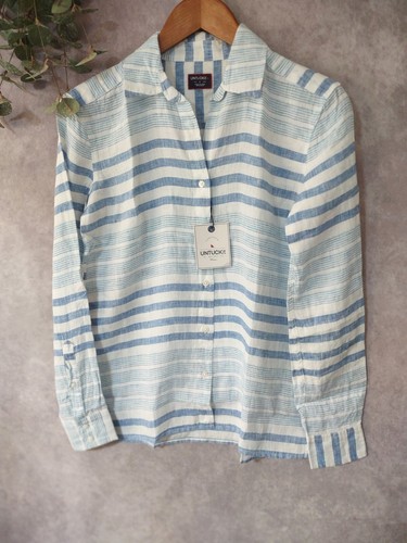 Untuckit Vietti Shirt Womens 12 Linen Long Sleeve Button Up Tunic Striped Beach