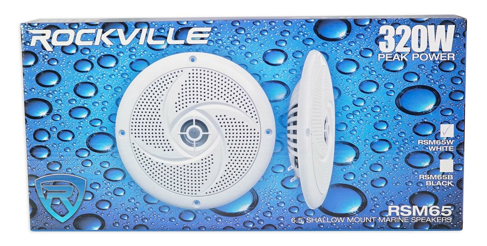 Пара водонепроницаемых неглубоких тонких динамиков для морских лодок Rockville RSM65W 65 мощностью 320 Вт