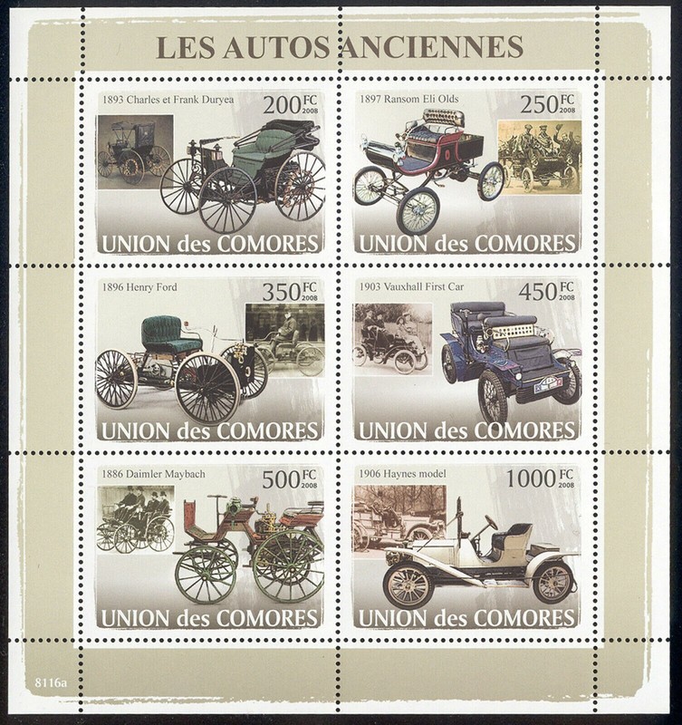 Comoro Islands 2009 #1027 MNH Souvenir sheet of 6 Antique Automobiles