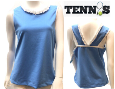 Chez Ami by Patsy Aiken Designs Girls Blue Ruffled Tennis Sleeveless Top Size 14