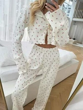 Cropped Button-Up Lounge Set With Floral Print