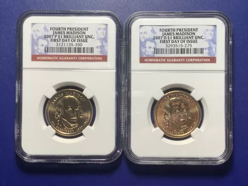 2007 P /D  Presidential  James Madison NGC 1$ Brilliant Unc, First Day Issue!