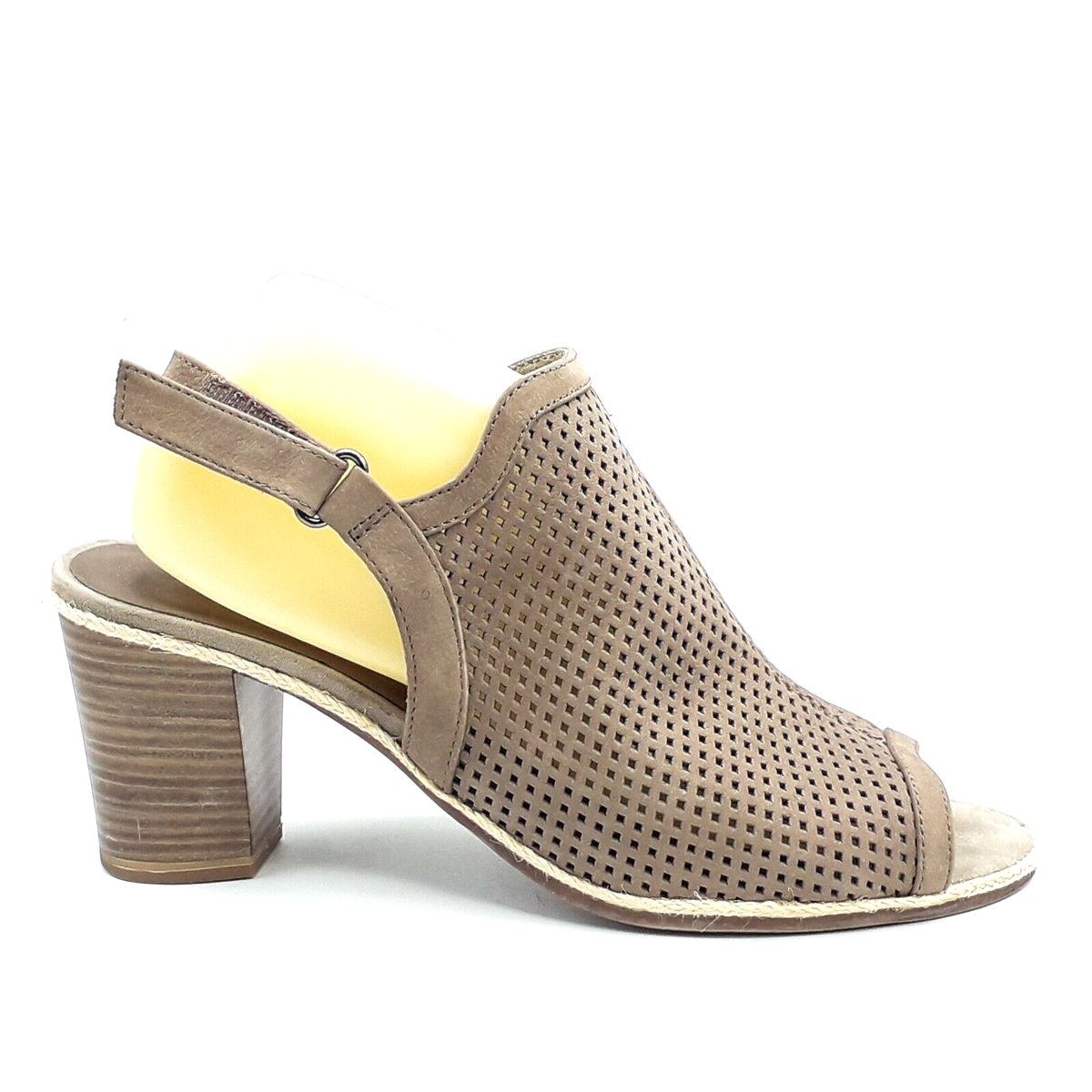 Tamaris Women's Taupe Laser Cut Leather Block Heel Slingback Sandals Shoes  EU 40