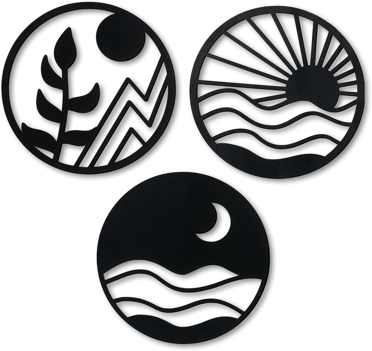 Boho Wall Art Set 3PCS Vintage Wooden Hollow Farmhouse Decor Black