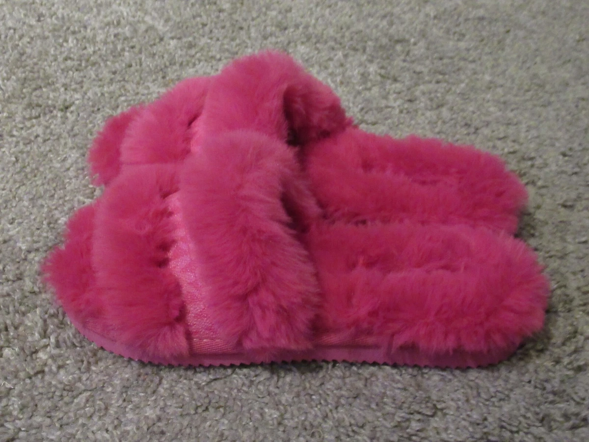 Michael Kors MK Logo Womens Scarlett Faux Fur Slide Slippers Pink 7 |