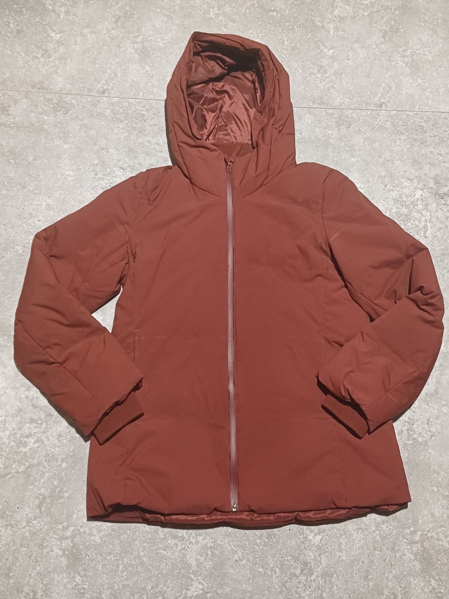 UNIQLO Down Puffer Jacket Men Medium Brown Hood Wind Water Proof Coat  Feathers