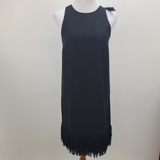Banana Republic Sleeveless Fringe Dress Women 6 Black Zip Lined