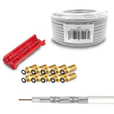 50m Sat Kabel Koaxialkabel 4K UHD TV 135 5-fach geschirmt HD 8K Abisoliermesser